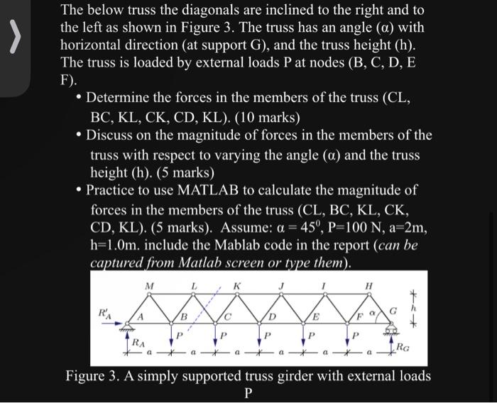 Solved The Below Truss The Diagonals Are Inclined To The Chegg