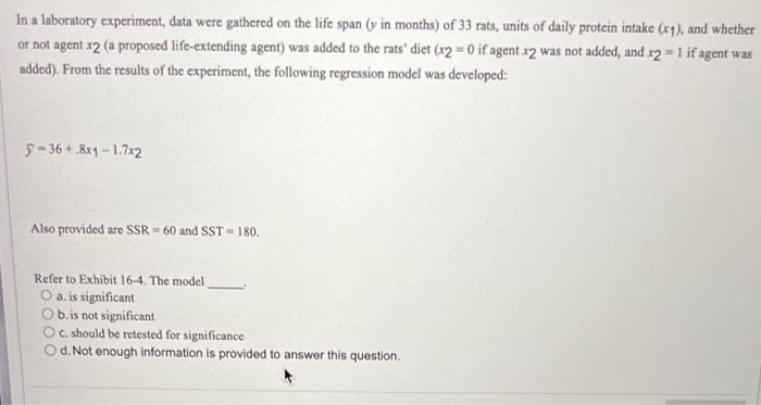 Solved In A Laboratory Experiment Data Were Gathered On The Chegg