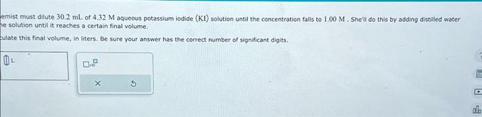 Solved Chemist Must Dilute Ml Of M Aqueous Chegg