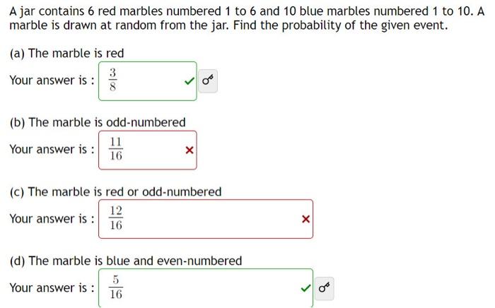 Solved A Jar Contains 6 Red Marbles Numbered 1 To 6 And 10 Chegg