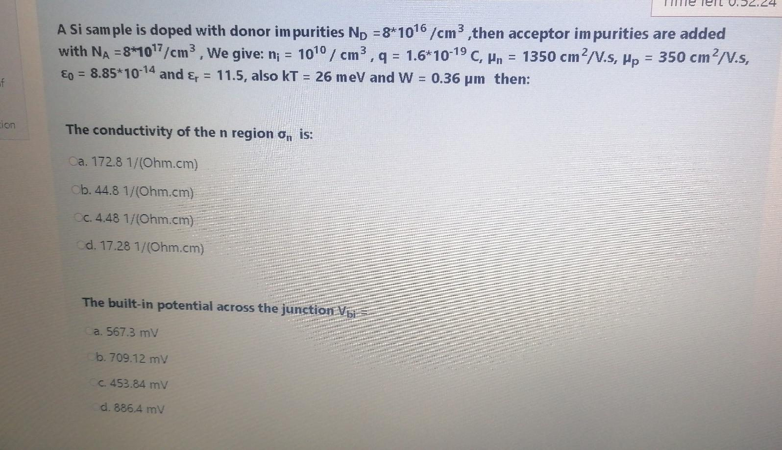 Solved A Si Sample Is Doped With Donor Impurities Np Chegg