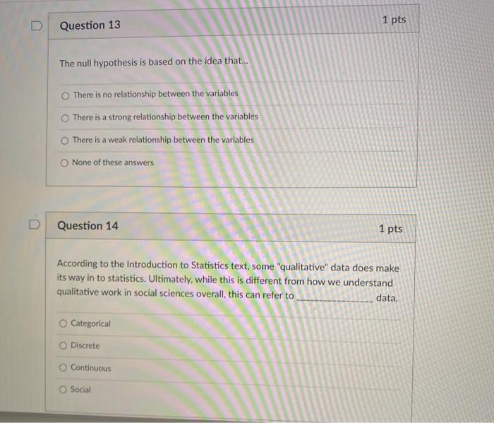 Solved D 1 Pts Question 13 The Null Hypothesis Is Based On Chegg