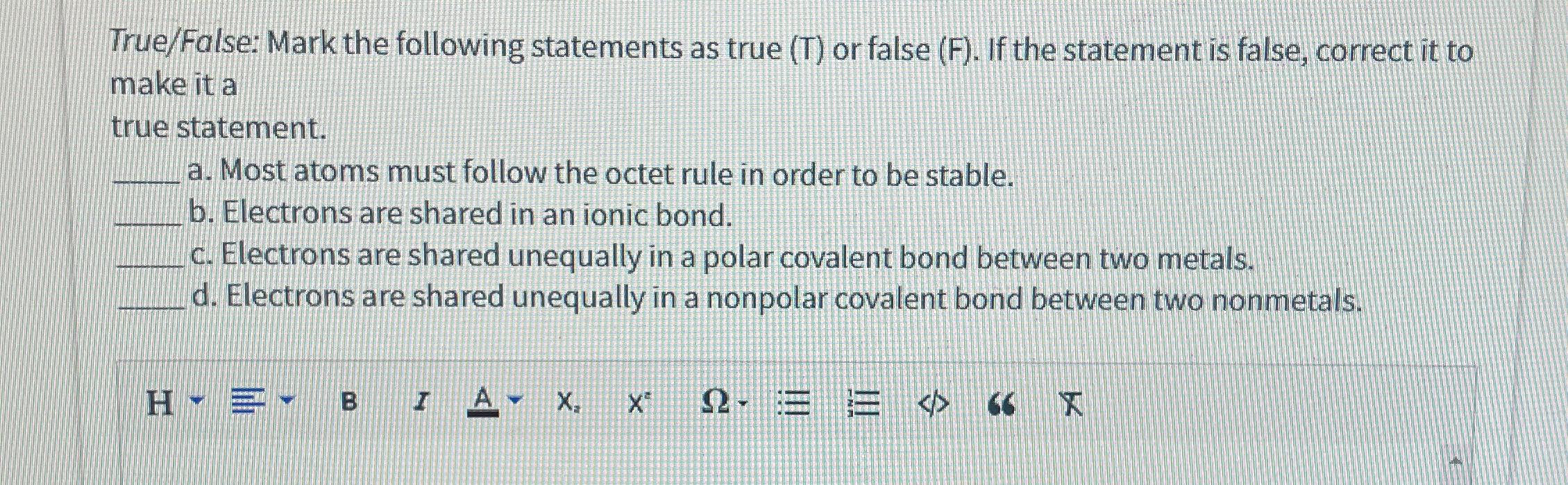 Solved True False Mark The Following Statements As True T Chegg