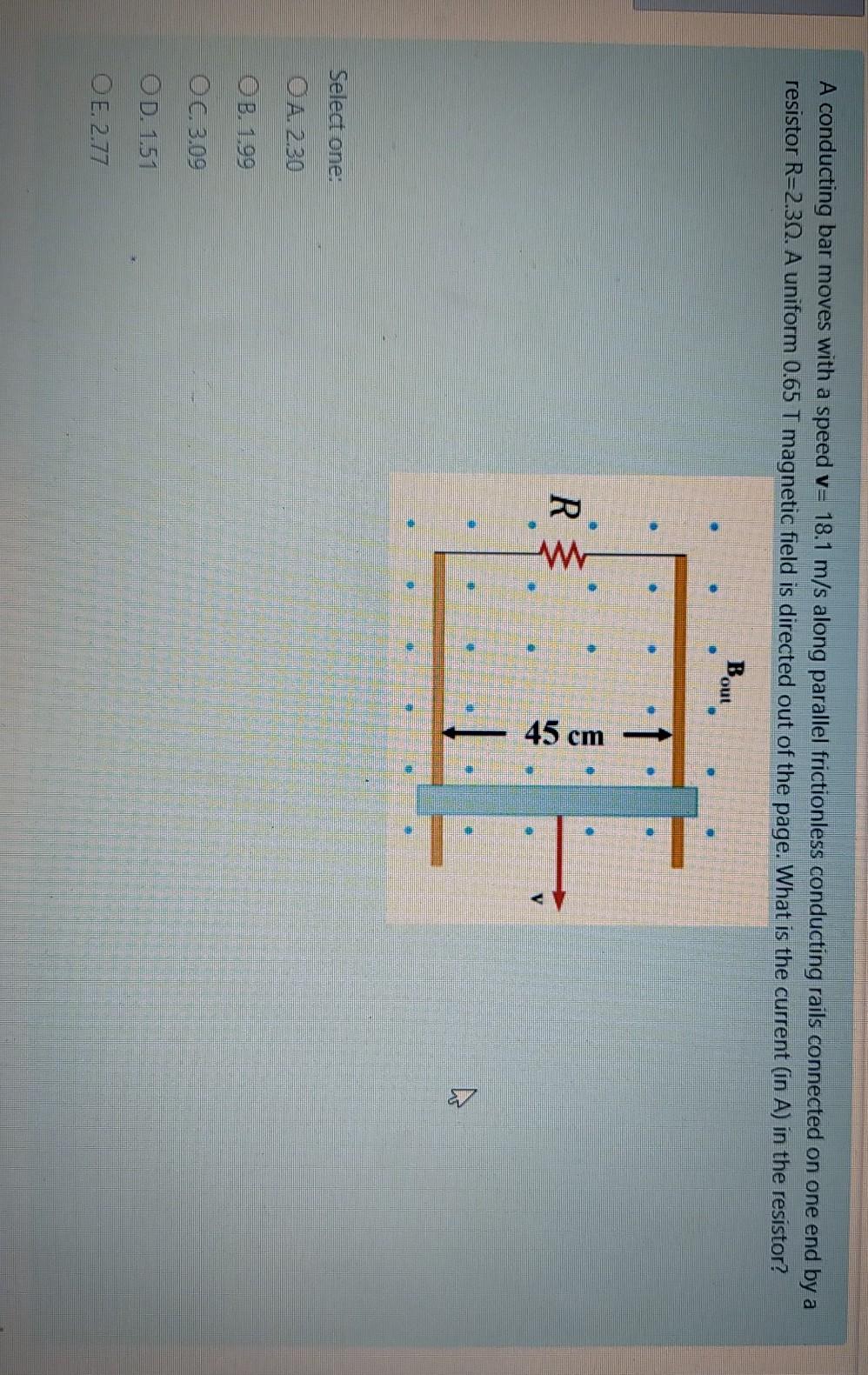 Solved A Conducting Bar Moves With A Speed V 18 1 M S Along Chegg