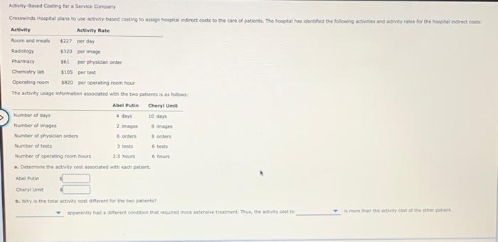 Solved Activity Based Costing For A Service Company Chegg