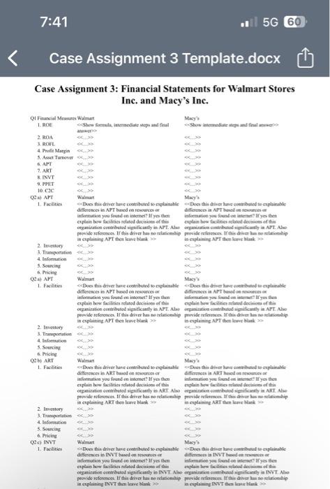 Case Study Financial Statements For Walmart Stores Chegg