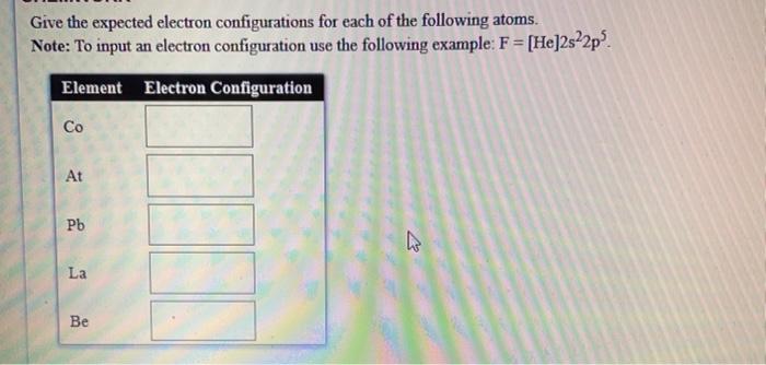 Solved Give The Expected Electron Configurations For Each Of Chegg