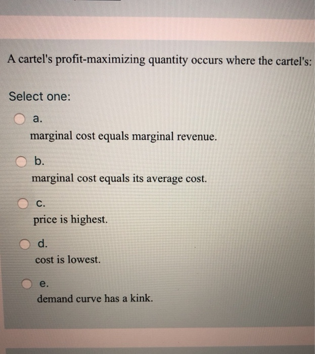 Solved A Cartel S Profit Maximizing Quantity Occurs Where Chegg