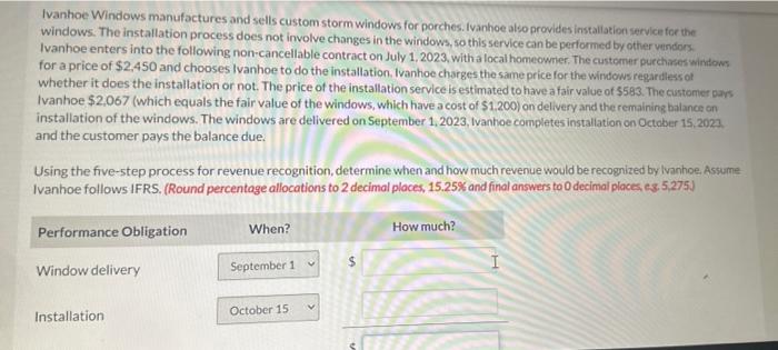 Solved Ivanhoe Windows Manufactures And Sells Custom Storm Chegg