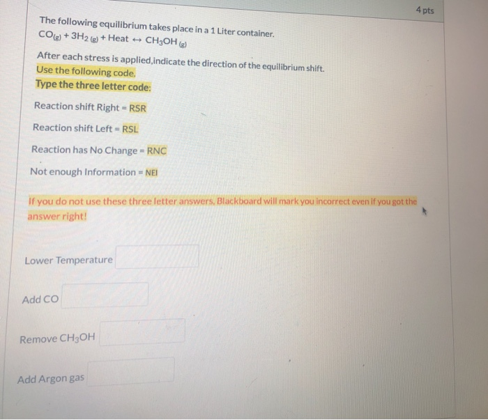 Solved 4 Pts The Following Equilibrium Takes Place In A 1 Chegg