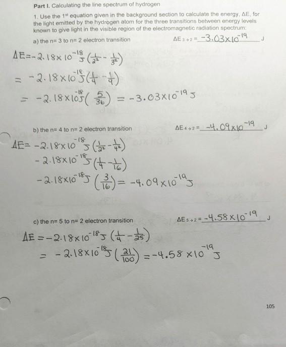 Solved Part I Calculating The Line Spectrum Of Hydrogen Chegg