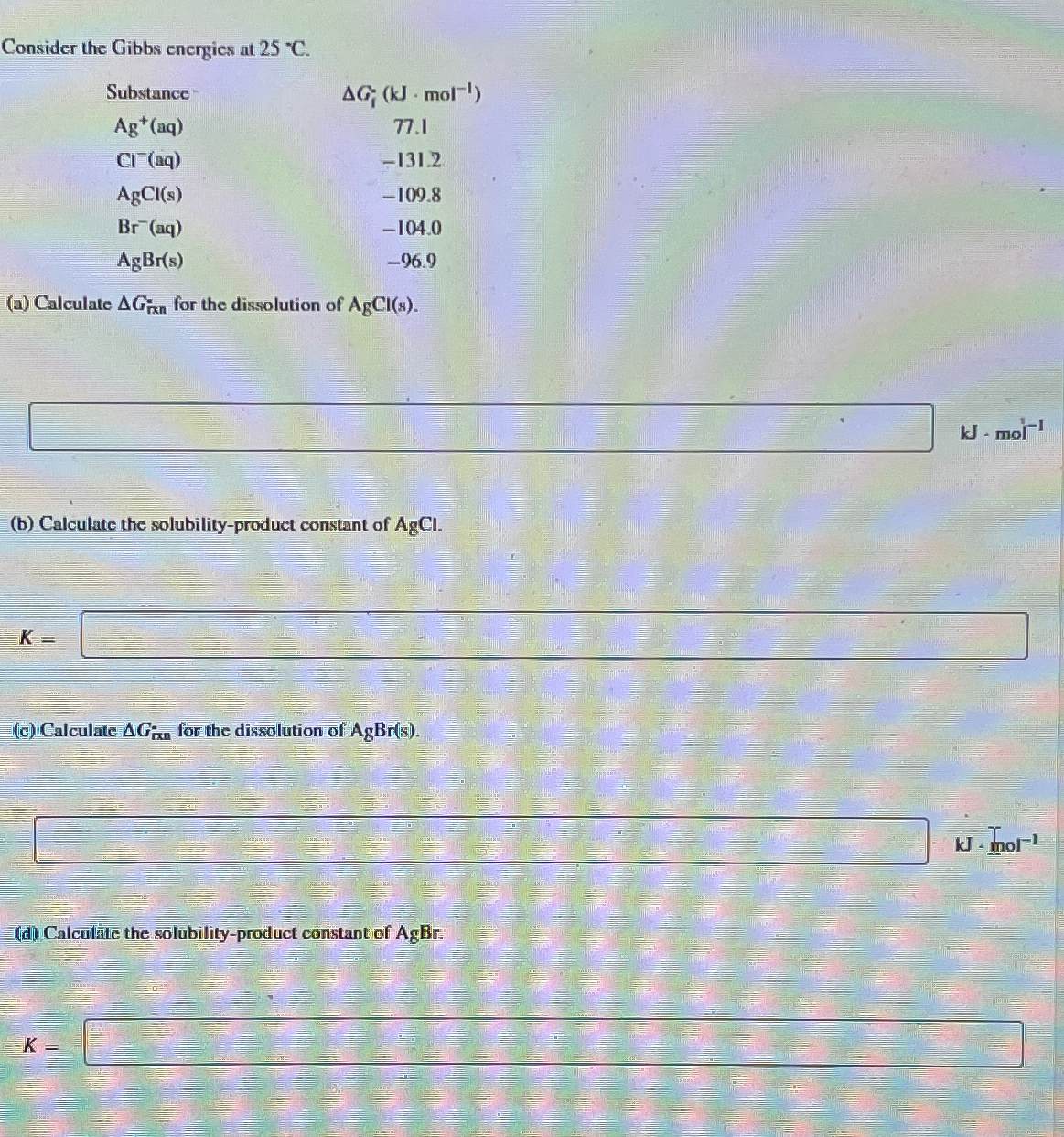 Solved Consider The Gibbs Energies At Chegg