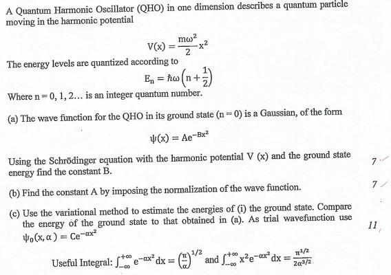 Solved A Quantum Harmonic Oscillator Qho In One Dimension Chegg