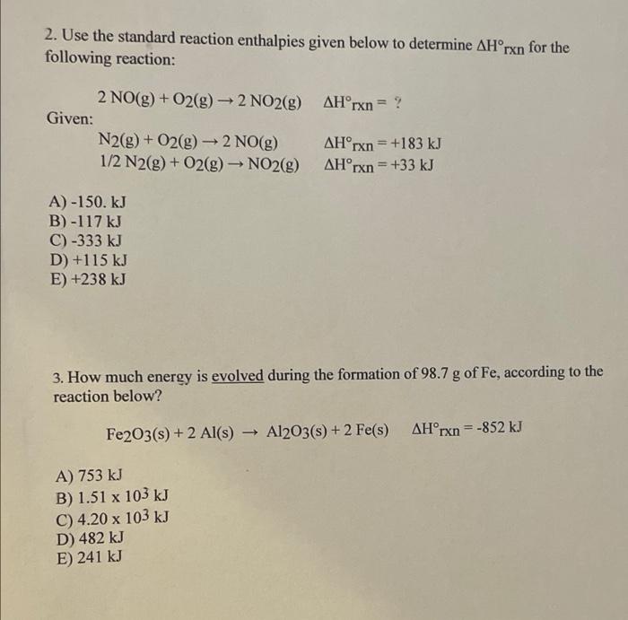 Solved Use The Standard Reaction Enthalpies Given Below Chegg