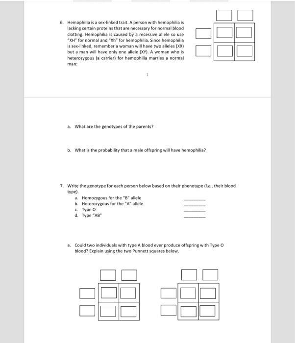 Solved 6 Hemophilia Is A Sex Linked Trait A Person With Chegg