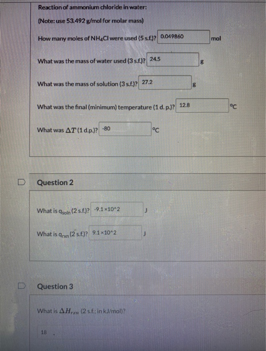 Solved Data And Calculations Table 1 Masses Of Salts Chegg