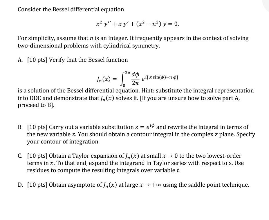 Solved Consider The Bessel Differential Equation Chegg