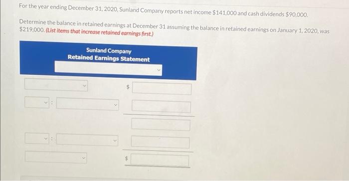 Solved For The Year Ending December 31 2020 Sunland Chegg