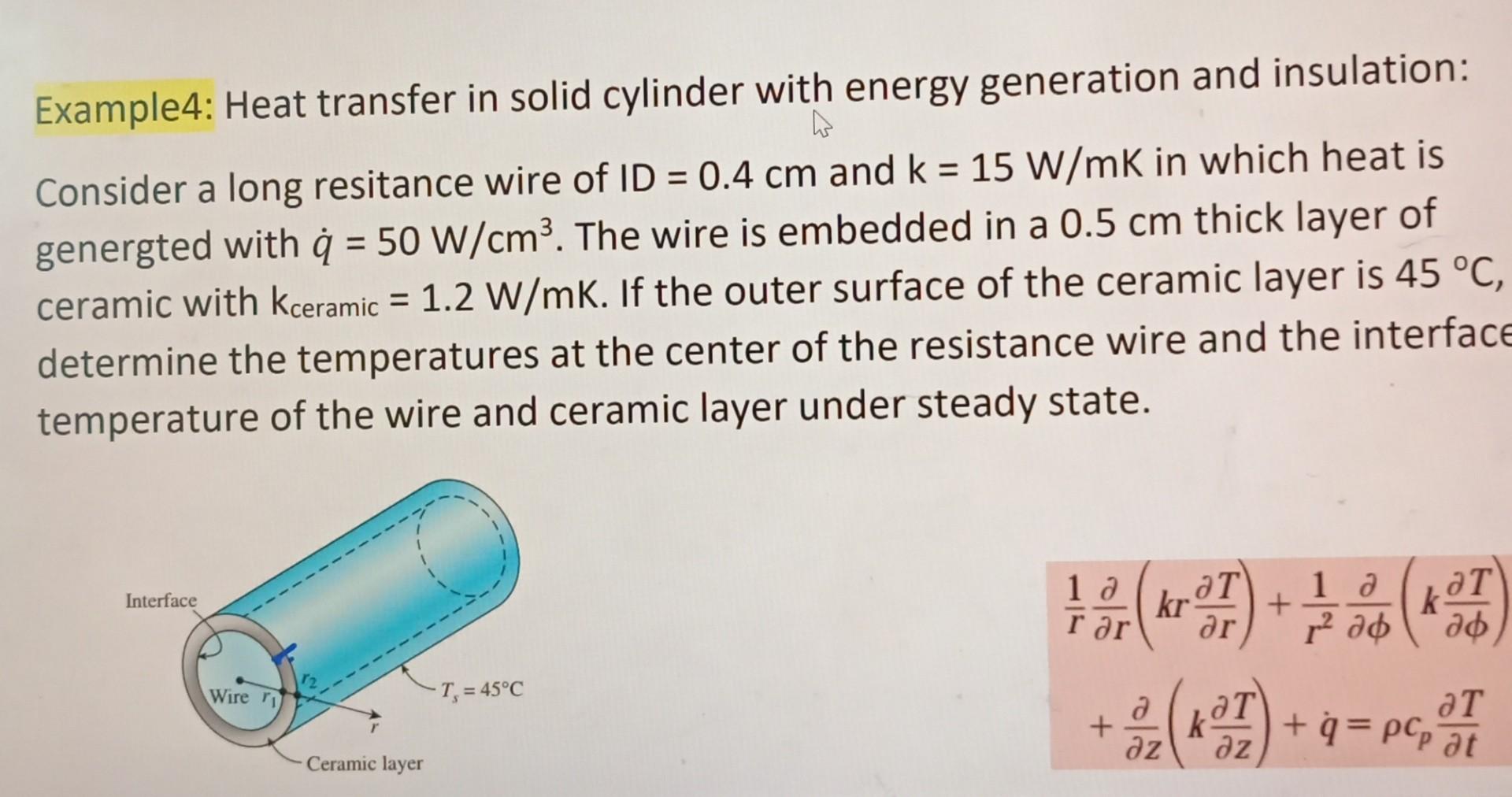 Solved Example Heat Transfer In Solid Cylinder With Energy Chegg