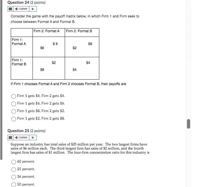 Solved Consider The Game With The Payoff Matrix Below In Chegg