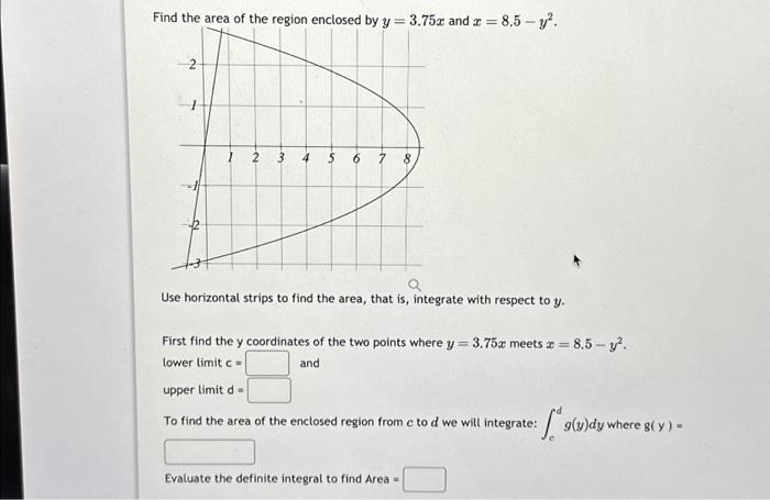 Solved Find The Area Of The Region Enclosed By Y 3 75x And Chegg