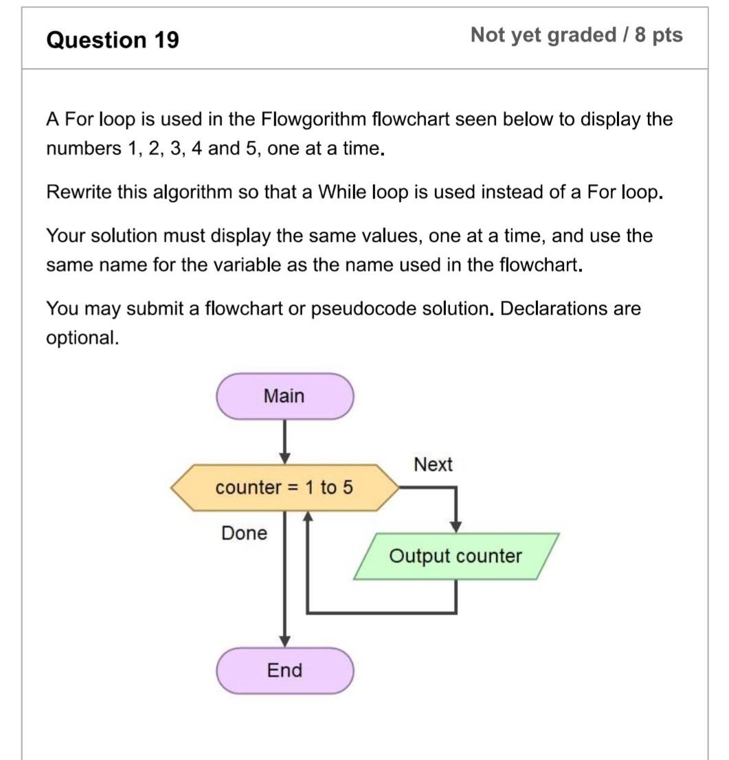 Solved A For Loop Is Used In The Flowgorithm Flowchart Seen Chegg