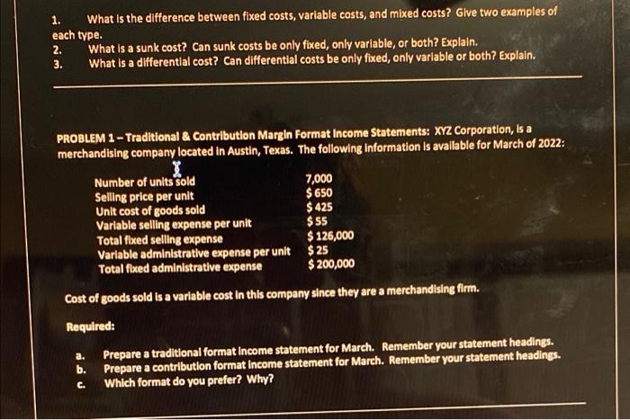Solved 1 What Is The Difference Between Fixed Costs Chegg