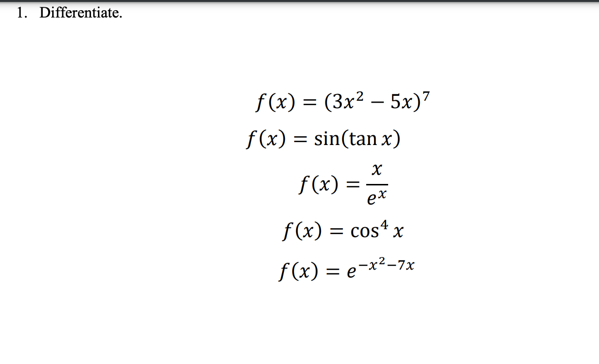 Solved Differentiate F X X X F X Sin Tanx F X Xexf X Chegg