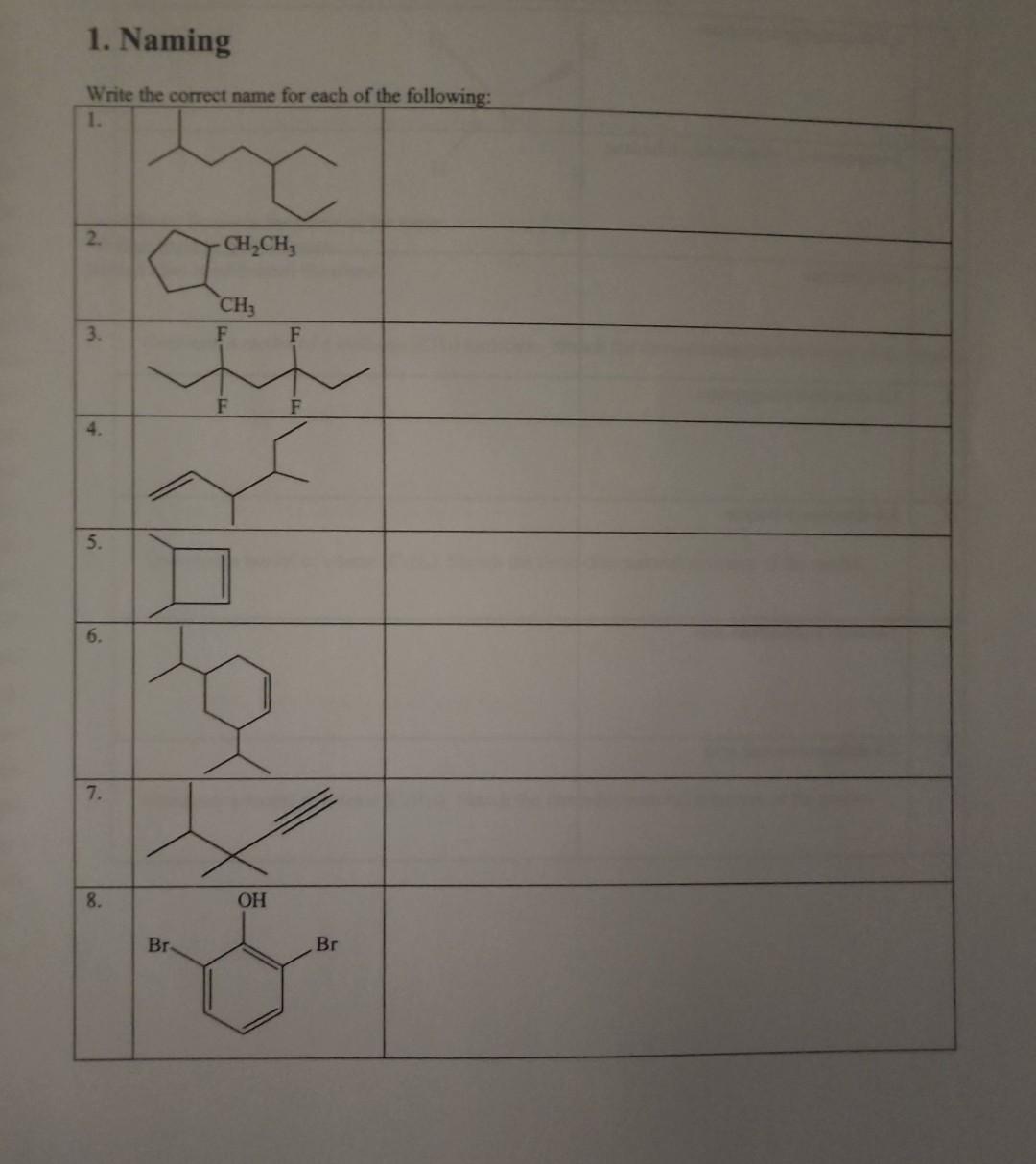 Solved 1 Naming Write The Correct Name For Each Of The Chegg