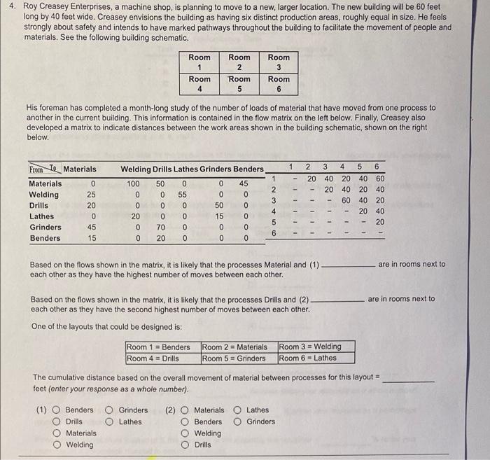 Solved 4 Roy Creasey Enterprises A Machine Shop Is Chegg