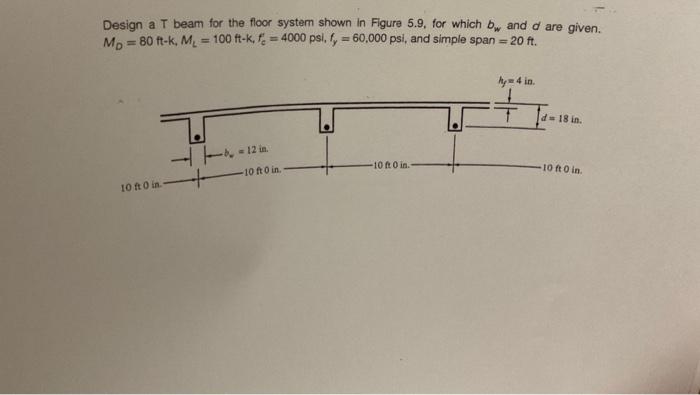 Solved Design A T Beam For The Floor System Shown In Figure Chegg