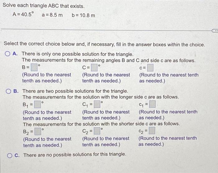 Solved Solve Each Triangle Abc That Exists Chegg