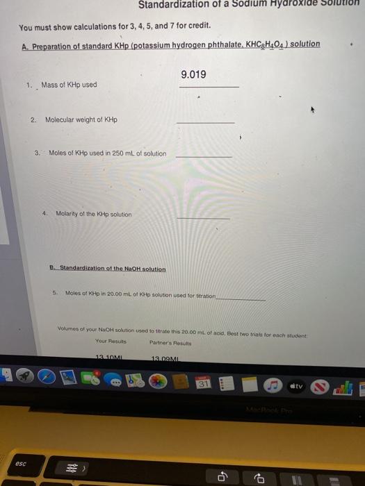 Solved Standardization Of A Sodium Hydroxide Solution You Chegg