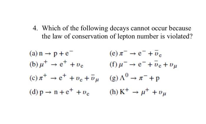 Solved 4 Which Of The Following Decays Cannot Occur Because Chegg