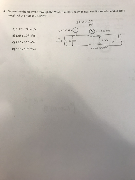 Solved 4 Determine The Flowrate Through The Venturi Meter Chegg