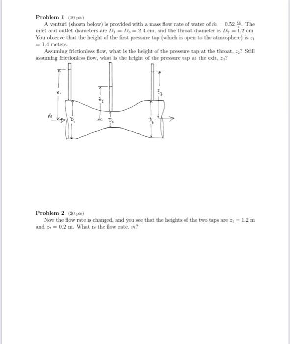 Solved Problem 1 10 Pts A Venturi Shown Below Is Chegg