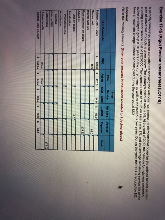 Solved Exercise 17 15 Algo Pension Spreadsheet L017 8 A Chegg