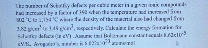 Solved The Number Of Schottky Defects Per Cubic Meter In A Chegg