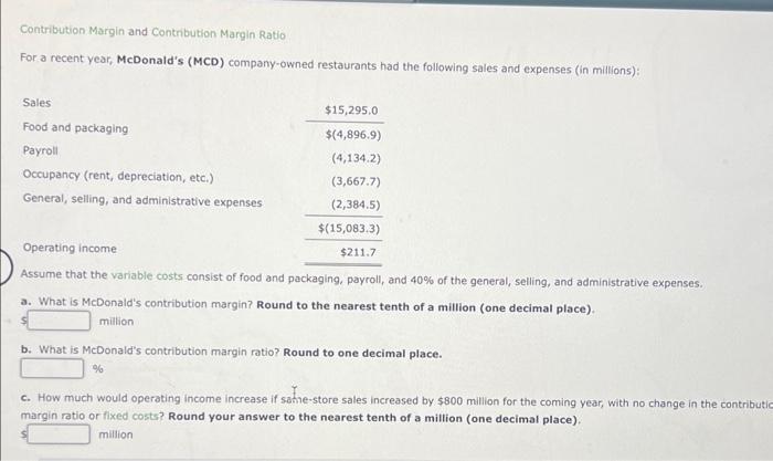 Solved Contribution Margin And Contribution Margin Ratio For Chegg