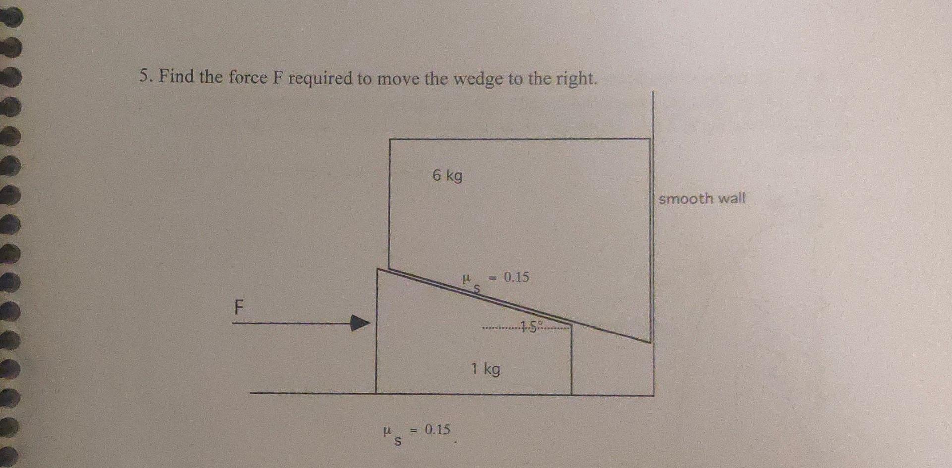 Solved 5 Find The Force F Required To Move The Wedge To The Chegg