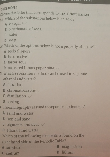 Solved QUESTION 1choose The Letter That Corresponds To The Chegg