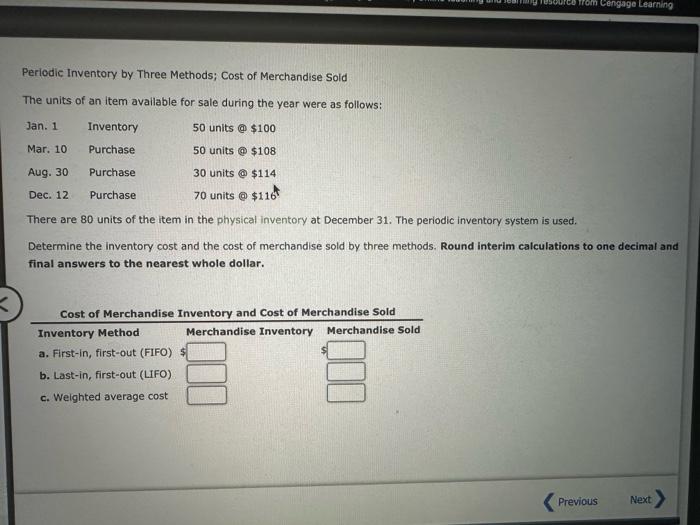 Solved Periodic Inventory By Three Methods Cost Of Chegg