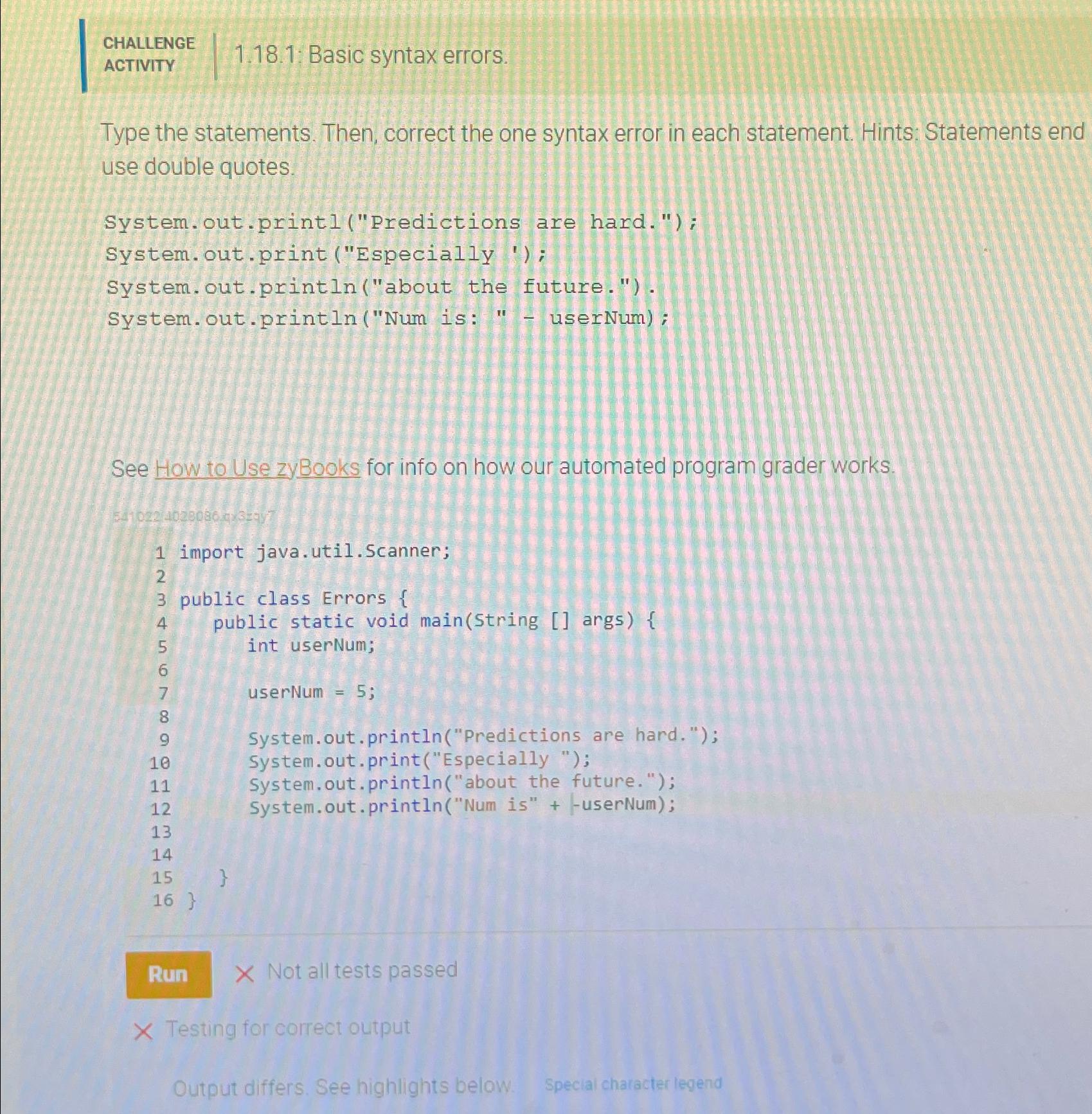 Solved CHALLENGEACTIVITY1 18 1 Basic Syntax Errors Type The Chegg