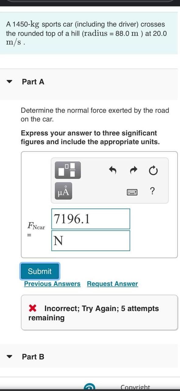 Solved A Kg Sports Car Including The Driver Crosses Chegg