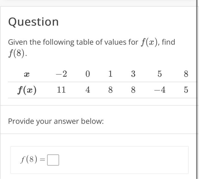 Solved Question Given The Following Table Of Values For Chegg