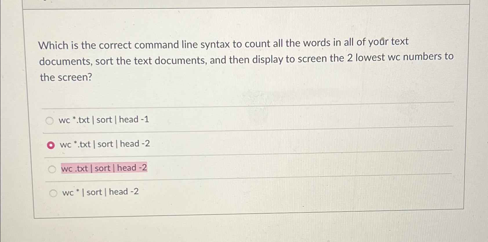 Solved Which Is The Correct Command Line Syntax To Count All Chegg