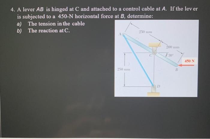 Solved 4 A Lever AB Is Hinged At C And Attached To A Chegg