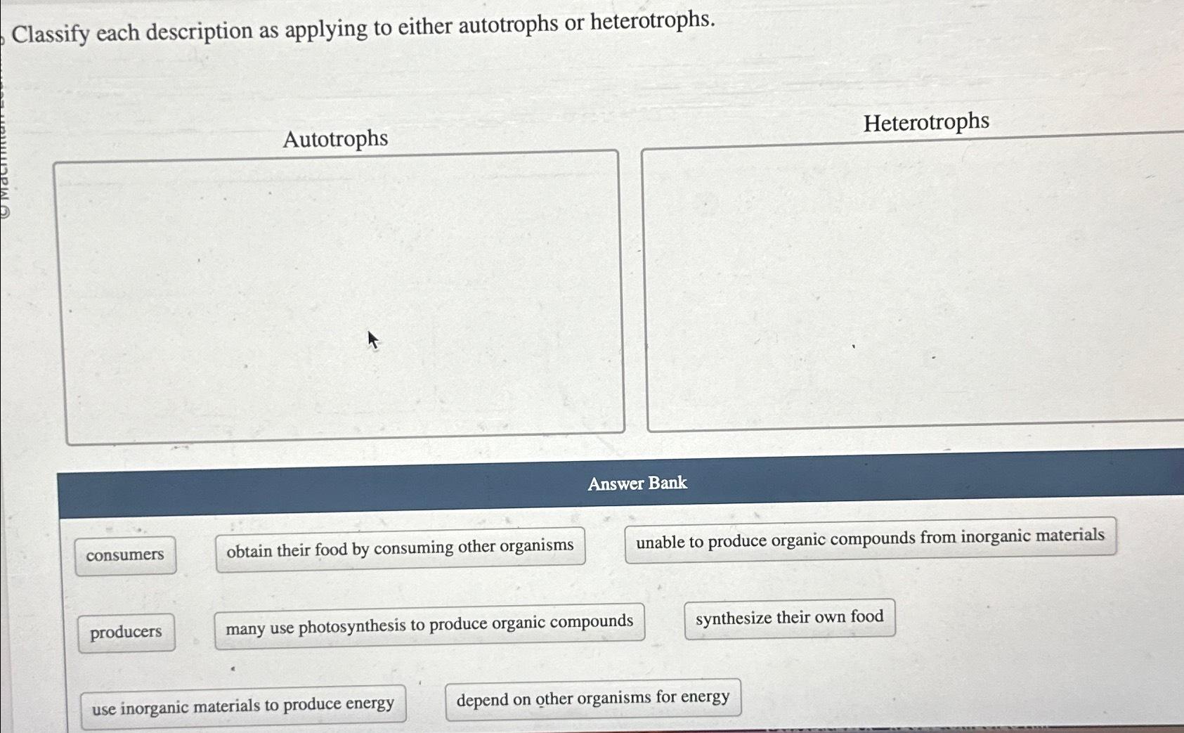 Solved Classify Each Description As Applying To Either Chegg