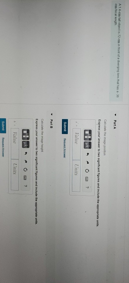 Solved A Cm Tall Object Is Cm In Front Of A Diverging Chegg