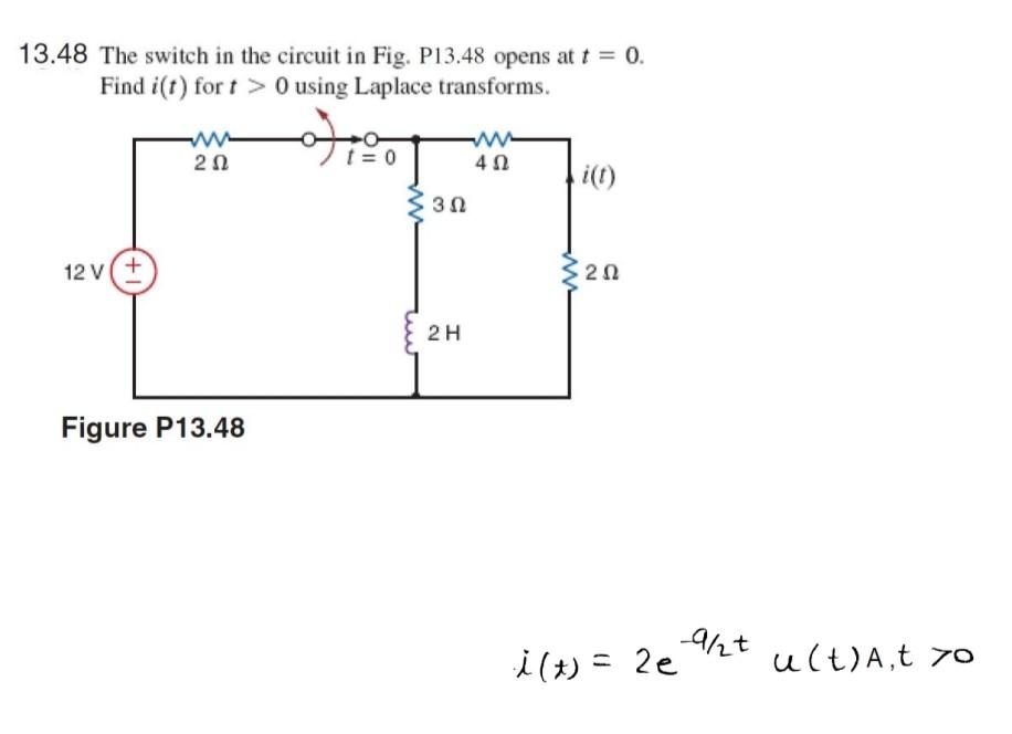 Solved 13 48 The Switch In The Circuit In Fig P13 48 Opens Chegg